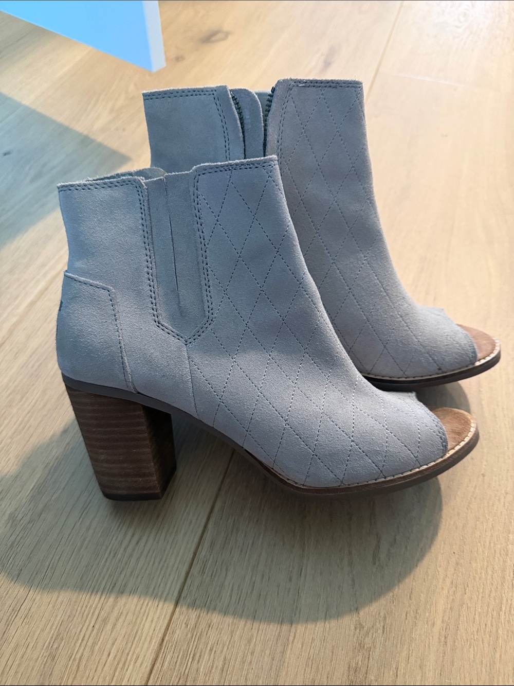 Suede Quilted Gray Ankle Bootie - Women's Fashion Heel